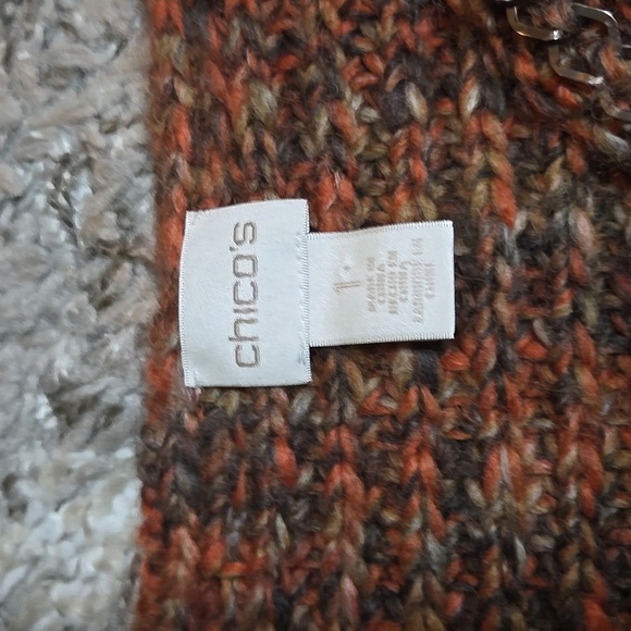 Chicos Brown and orange open front cardigan with chainntrim, Size M - Picture 3 of 7